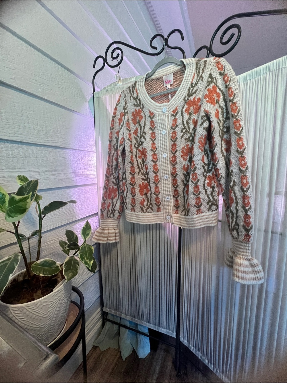 So Me Floral Knit Cardigan in Cream and Rust